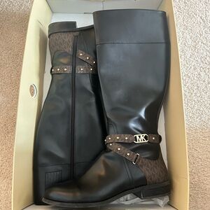 Michael Kors Black and Brown Boots with Gold Accents